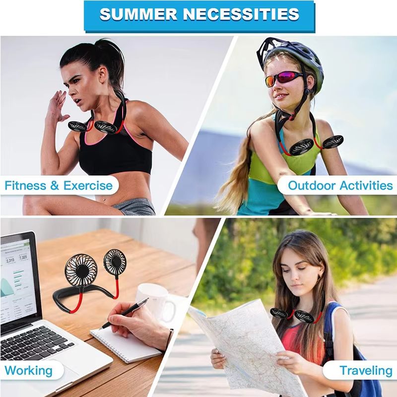 Hot sale Summer Cooling Fan Mini Neck Hanging Fan Hands Free Mini USB Neckband Fan for Sports Home Office Travel