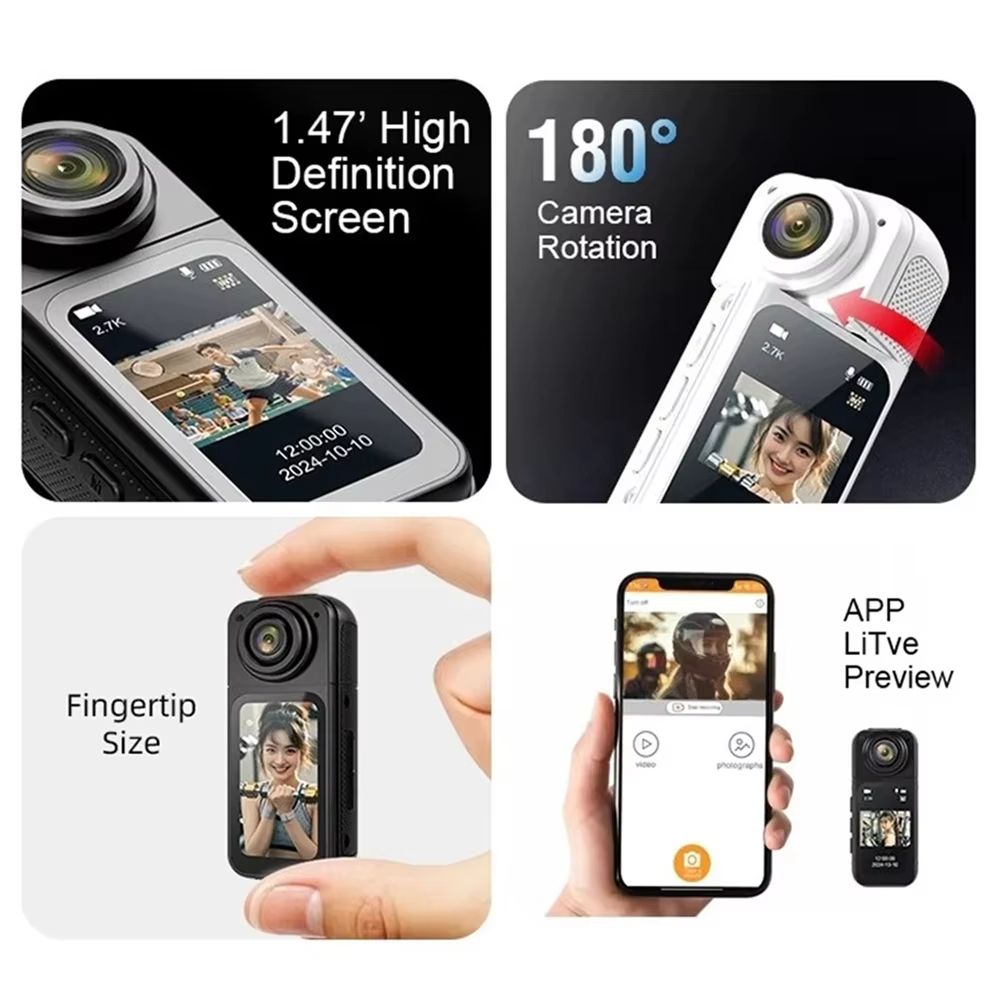 2.7K HD Thumb Camera 180° Rotate WiFi Sports DV Video Recorder Outdoor Magnetic Action Camera Riding Running Digital Camera