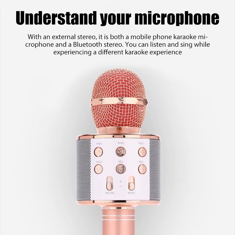 WS858 Karaoke Microphone for Kids Singing 5 in 1 Wireless Bluetooth Microphone with LED Lights Machine Portable Mic Speaker