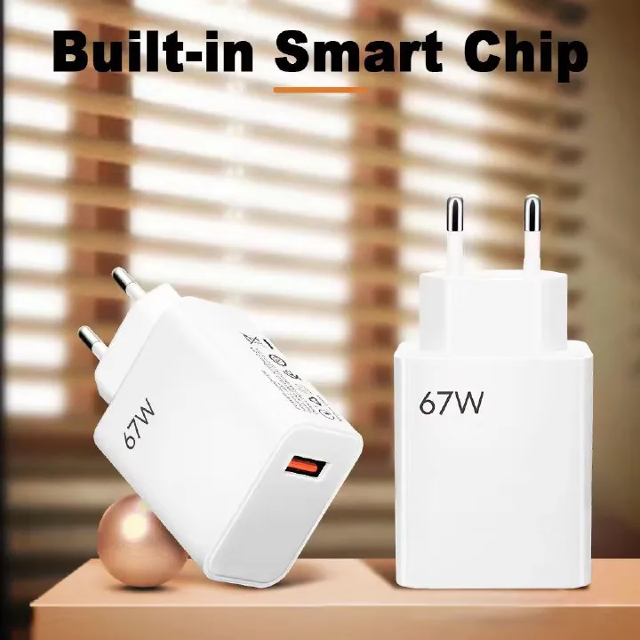 EU 67W USB Super Fast Charging Quick Charger with Type Cable Mobile Phone Charger Adapter For iPhone 15 Xiaomi Samsung Huawei