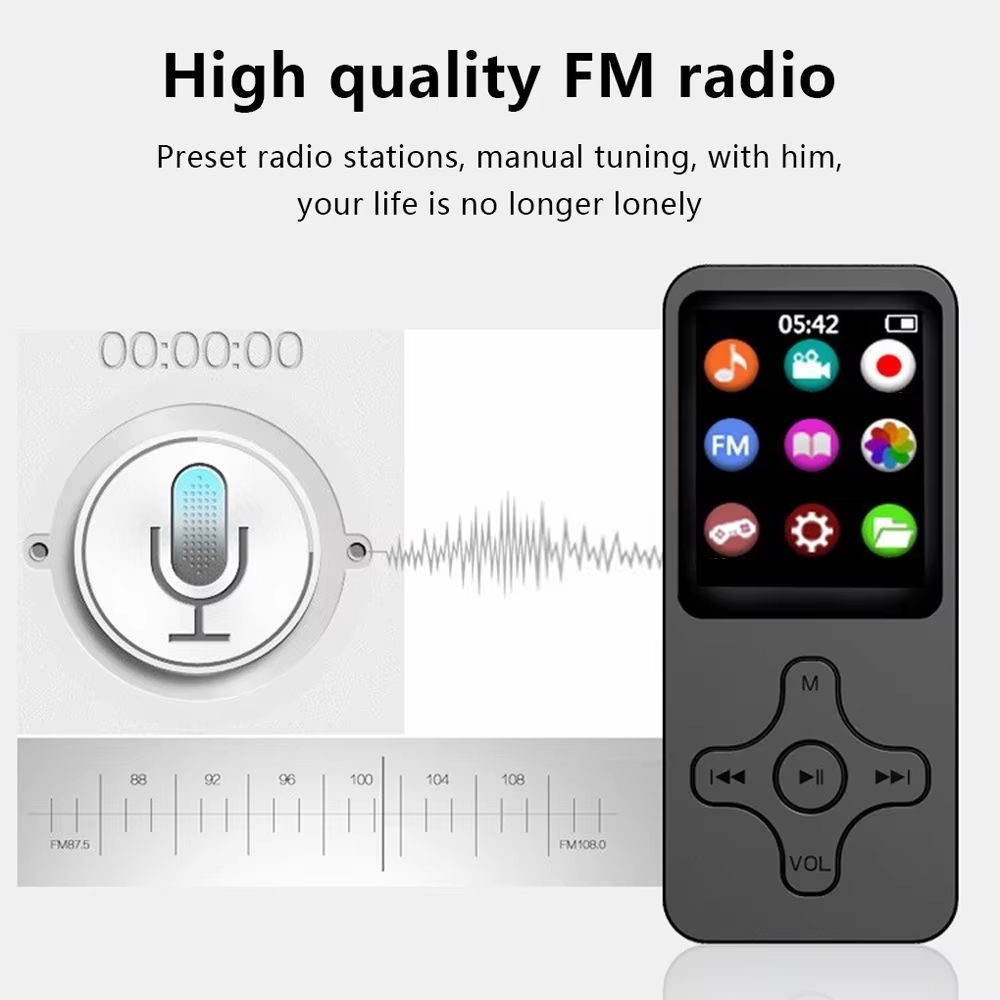 Mini MP3 Player Bluetooth-compatible Speaker 8/16/32/64/128GB HiFi Music Speaker Portable Walkman with radio FM recording E-book