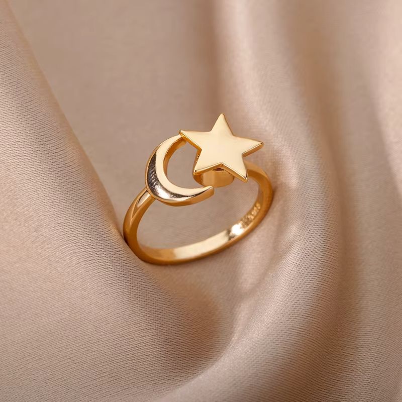 Simple Star Moon Rings For Women Open Adjustable Fidget Rings Spinner Star Anxiety Ring Minimalist Jewelry Gift Anillos Mujer