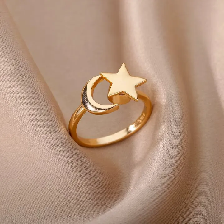 Simple Star Moon Rings For Women Open Adjustable Fidget Rings Spinner Star Anxiety Ring Minimalist Jewelry Gift Anillos Mujer