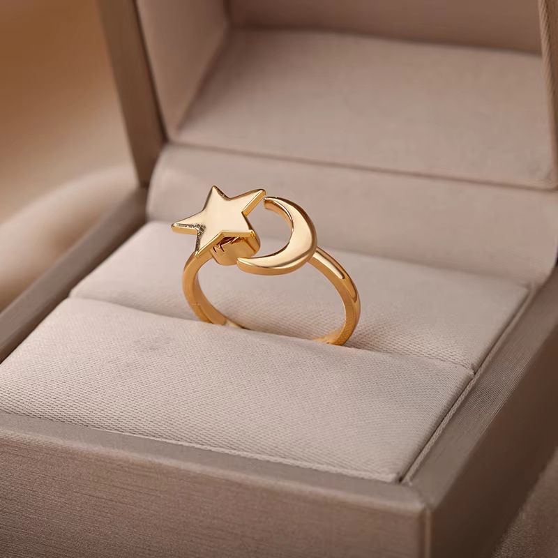 Simple Star Moon Rings For Women Open Adjustable Fidget Rings Spinner Star Anxiety Ring Minimalist Jewelry Gift Anillos Mujer