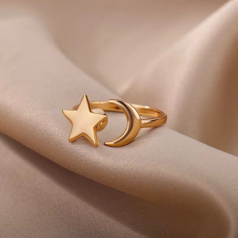 Simple Star Moon Rings For Women Open Adjustable Fidget Rings Spinner Star Anxiety Ring Minimalist Jewelry Gift Anillos Mujer