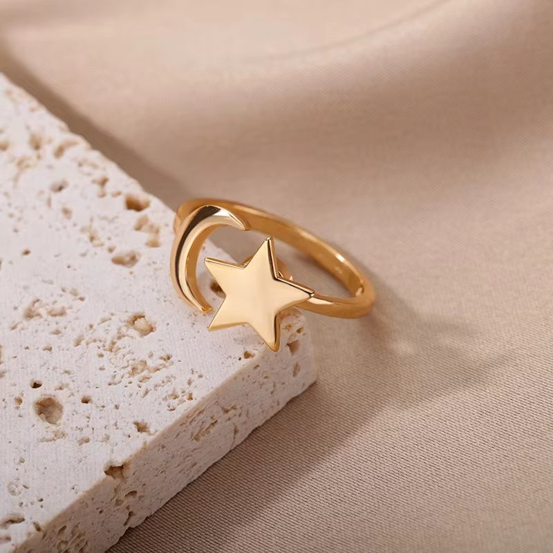 Simple Star Moon Rings For Women Open Adjustable Fidget Rings Spinner Star Anxiety Ring Minimalist Jewelry Gift Anillos Mujer