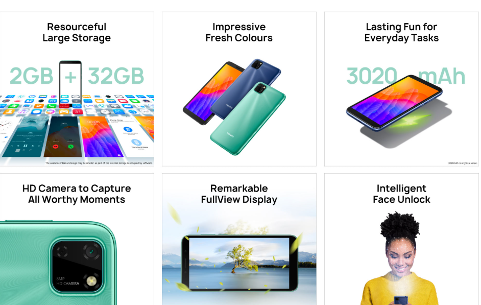 Refurbished  Huawei Y5P 16GB+2GB Smart Phone Unlock 5.45inch 2G/3G/4G LTE 8MP+5MP Dual SIM 4G 3020mAh Phones