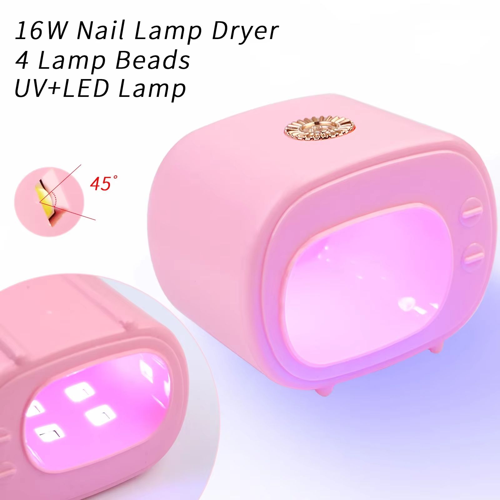 16W USB Mini Tv Nail Lamp UV Led Lamp for Nails Accessories And Tools Pink Nail Polish Dryer Portable Manicure Products