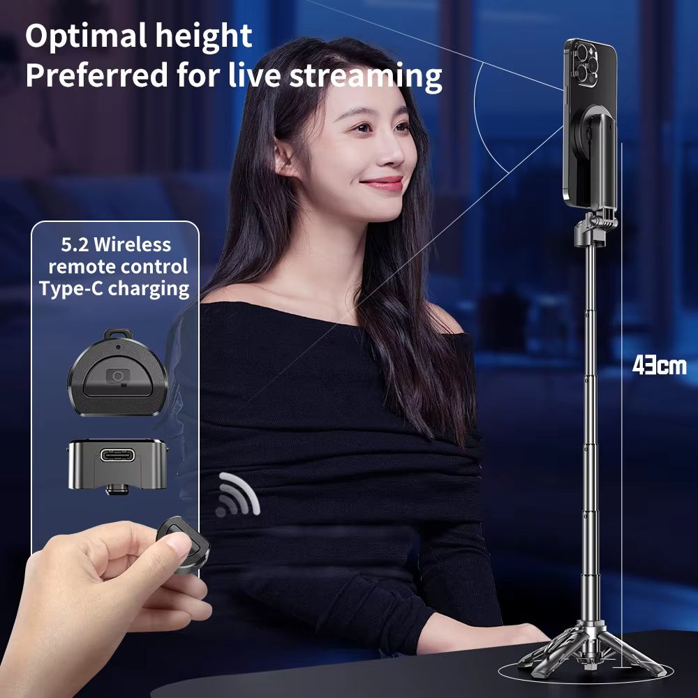 Magnetic Selfie Sticks for Smart Phone Mini Telescopic Tripod 3 in 1 Phone Stand for Vlog Live Broadcast Self-timer Stick