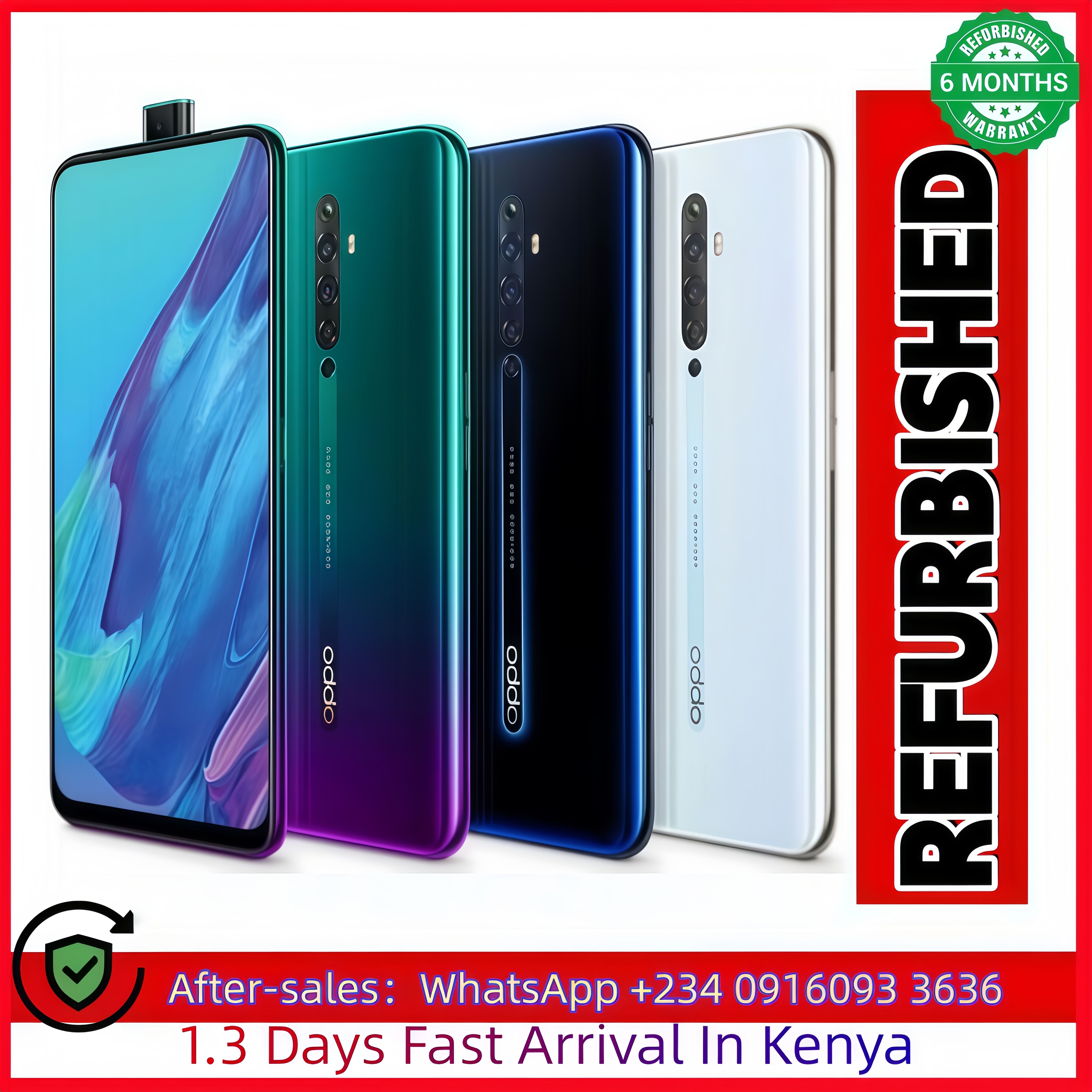 Refurbished phone OPPO Reno 2z , 128GB+8GB, supports dual card, 4G network and WIFI, 48MP+16MP, No screen fingerprint, face unlocking, and lifting camera  phone random color