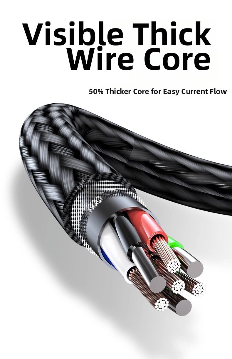 120W 3-in-1 Fast Charging Cable  USB to Type-C + Lightning + Micro USB  Durable Braided Cable for Phones & Tablets