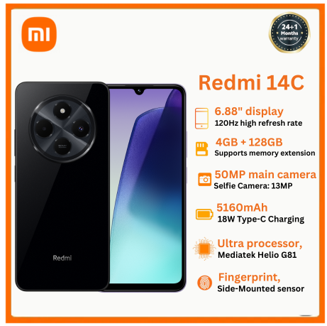 [NEW ARRIVAL] XIAOMI Redmi 14C 6.88" Screen 4GB RAM + 128GB Storage Dual Sim 5160mAh Battery Capacity Smart Phone