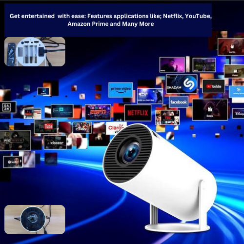 [New Arrival] GREAT WALL Smart Projector Support Android TV 11.0 Mini Portable Projector 180° Rotatable Movie Projector Auto Keystone Compatible for Laptop PC Smartphone HDM and USB port Com