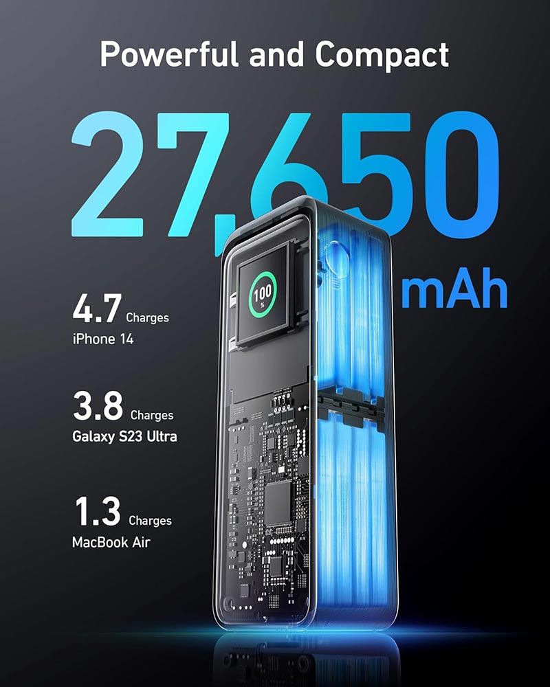Anker Prime Ultra-High Capacity 27650mAh  Powerful 250W Output  Power Bank  Ultra-High Capacity Portable Charger with Smart Digital Display  Compatible with smartphones tablets laptops