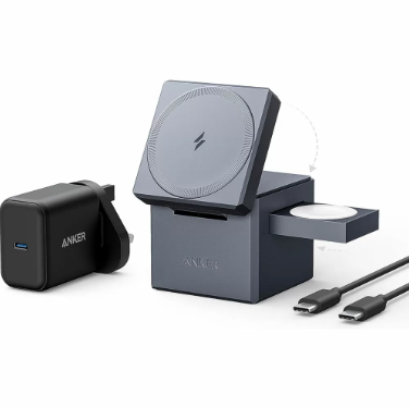 【Anker Official】 Anker 3-in-1 Cube with MagSafe -  Foldable Wireless Charger for iPhone, Apple Watch & AirPods (30W USB-C Included)