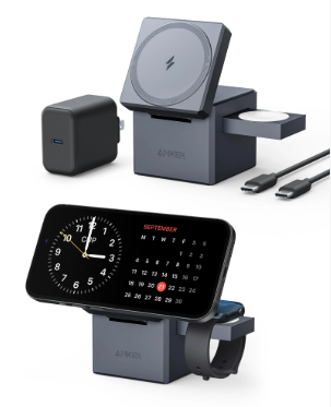 【Anker Official】 Anker 3-in-1 Cube with MagSafe -  Foldable Wireless Charger for iPhone, Apple Watch & AirPods (30W USB-C Included)