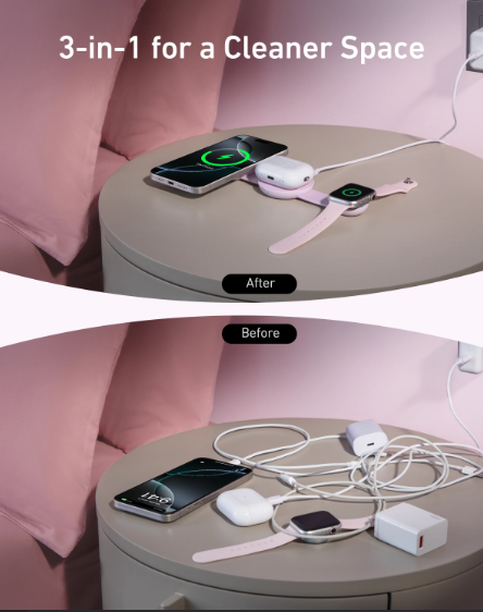 [Exclusive deal] Anker MagGo Wireless Charging Station (3-in-1, Foldable Pad) -  Foldable MagSafe Charger for iPhone, Apple Watch, AirPods,Ultra-Fast 15W Wireless Charging