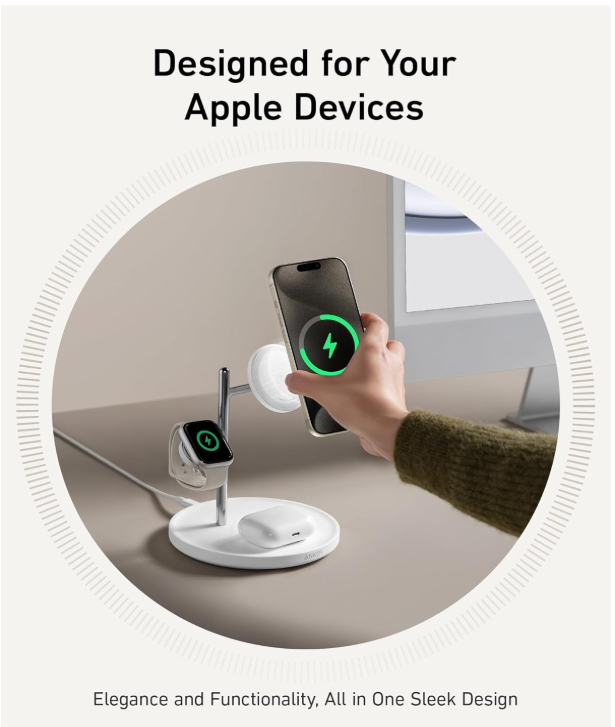 [Exclusive deal] Anker MagGo Wireless Charging Station (3-in-1 Stand) – MagSafe Fast Charger for iPhone, Apple Watch, AirPods,Ultra-Fast 15W Wireless Charging,Lightweight Design, Wireless Charging