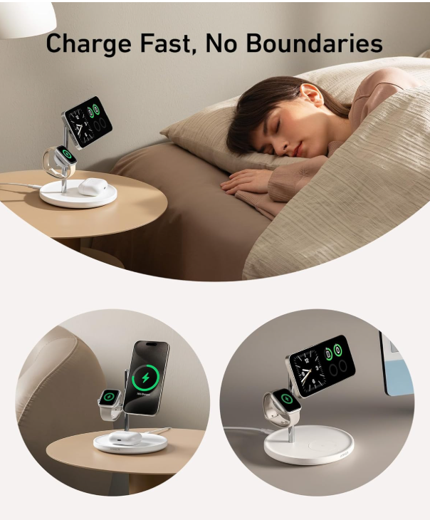 [Exclusive deal] Anker MagGo Wireless Charging Station (3-in-1 Stand) – MagSafe Fast Charger for iPhone, Apple Watch, AirPods,Ultra-Fast 15W Wireless Charging,Lightweight Design, Wireless Charging