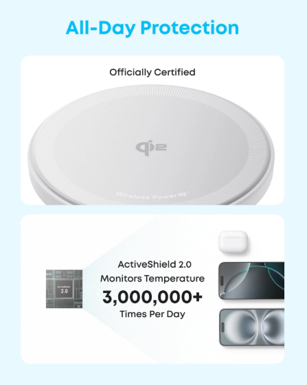 Anker Zolo Magnetic Wireless Charger, 2-Pack Qi2 Wireless Charging Pad (Adapter Not Included) - Qi2 Fast Charging Pads for iPhone with MagSafe Compatibility