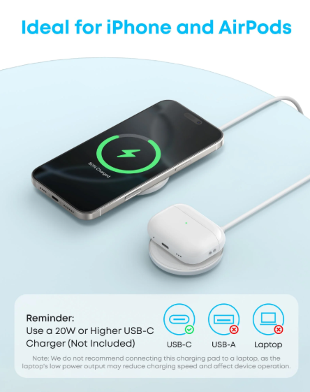 Anker Zolo Magnetic Wireless Charger, 2-Pack Qi2 Wireless Charging Pad (Adapter Not Included) - Qi2 Fast Charging Pads for iPhone with MagSafe Compatibility