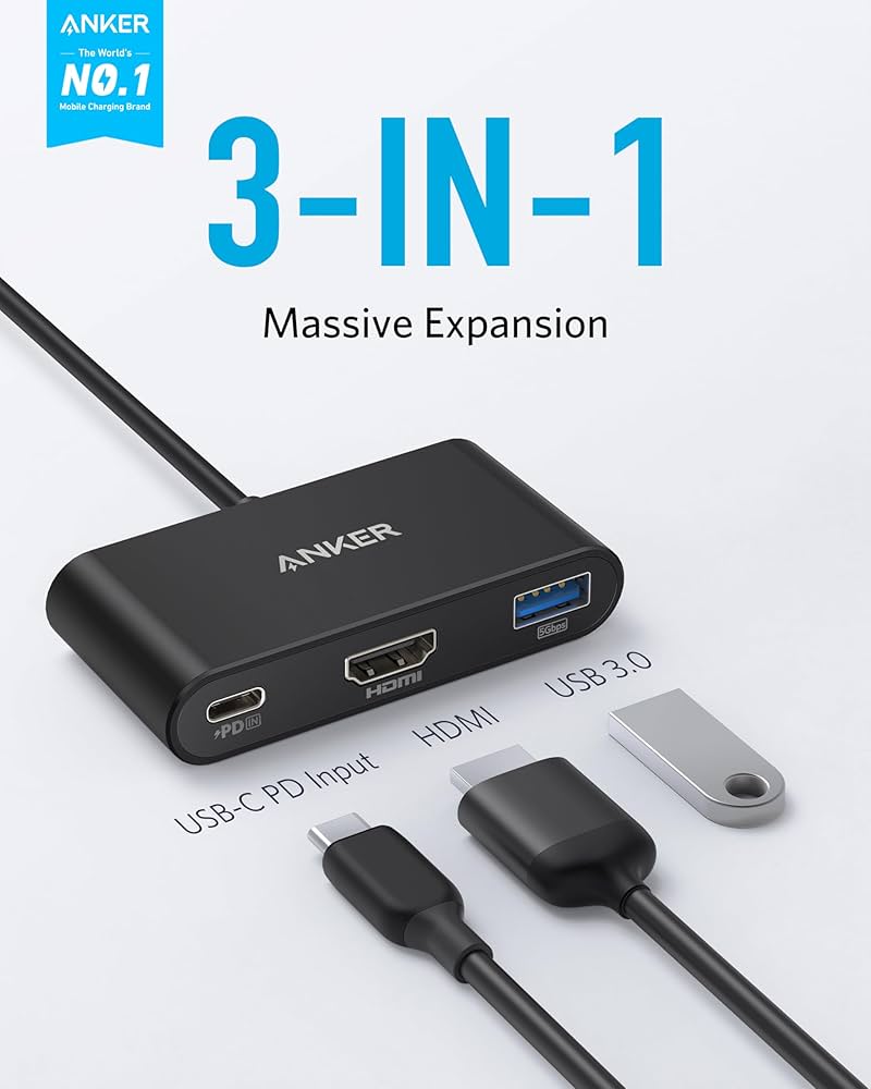 [Exclusive deal] Anker PowerExpand 3-in-1 USB-C PD Multi-Function Hub with 4K HDMI, 100W PD Adapter - Gray 100W Power Delivery, USB 3.0 Data Port, for iPad Pro, MacBook Pro, MacBook Air, XPS