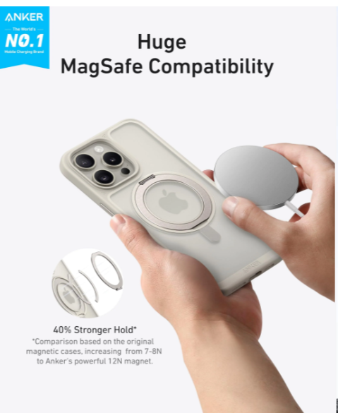 【Anker Official】Anker  Iphone 15 PRO Clear Magnetic Phone  Case
 .Anker Magnetic Phone Case with Ring Stand For iPhone 15 Pro