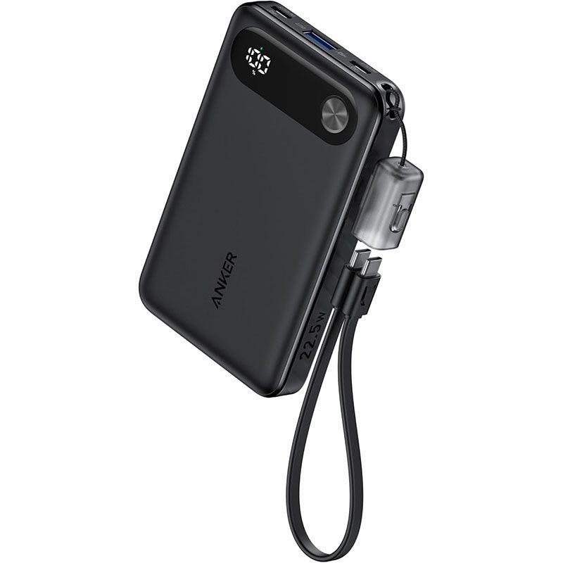 [LIMITED OFFER] Anker Power Bank (10K, 22.5W)  BlackFast Charging: Ultra-Portable with Built-in USB-C Cable and Smart Digital Display