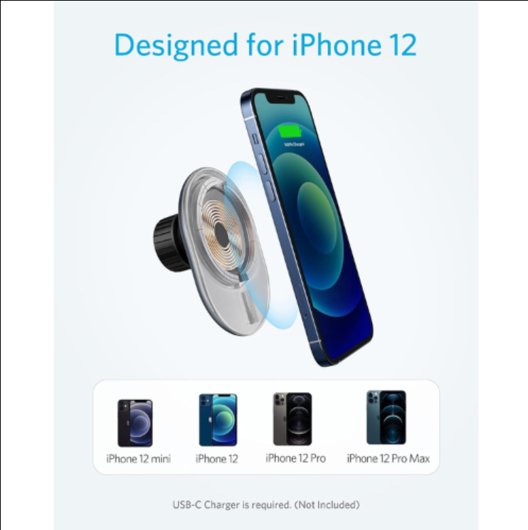 [Exclusive deal] Anker PowerWave Magnetic Car Charging Mount - MagSafe Compatible with iPhone 12+  Fast 7.5W Charging  Built-in USB-C Cable  Black & White
