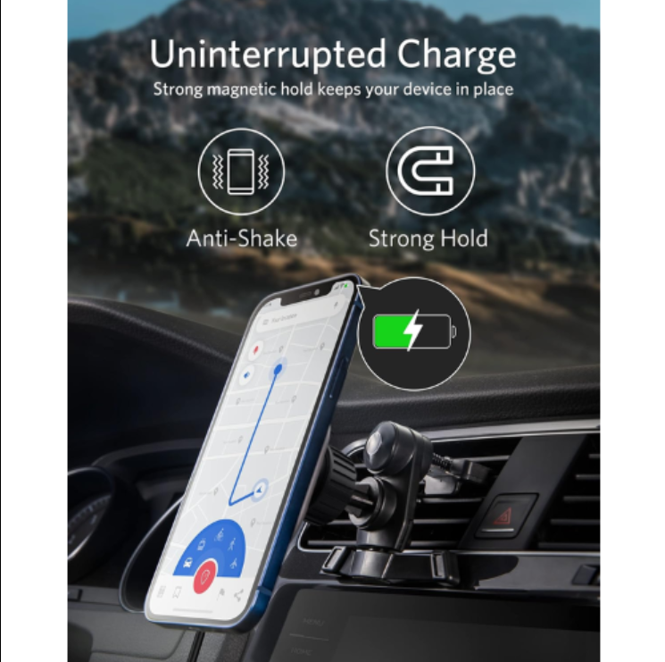 [Exclusive deal] Anker PowerWave Magnetic Car Charging Mount - MagSafe Compatible with iPhone 12+  Fast 7.5W Charging  Built-in USB-C Cable  Black & White