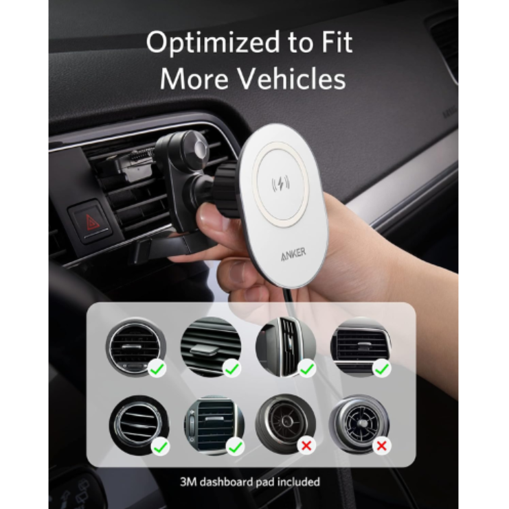 [Exclusive deal] Anker PowerWave Magnetic Car Charging Mount - MagSafe Compatible with iPhone 12+  Fast 7.5W Charging  Built-in USB-C Cable  Black & White