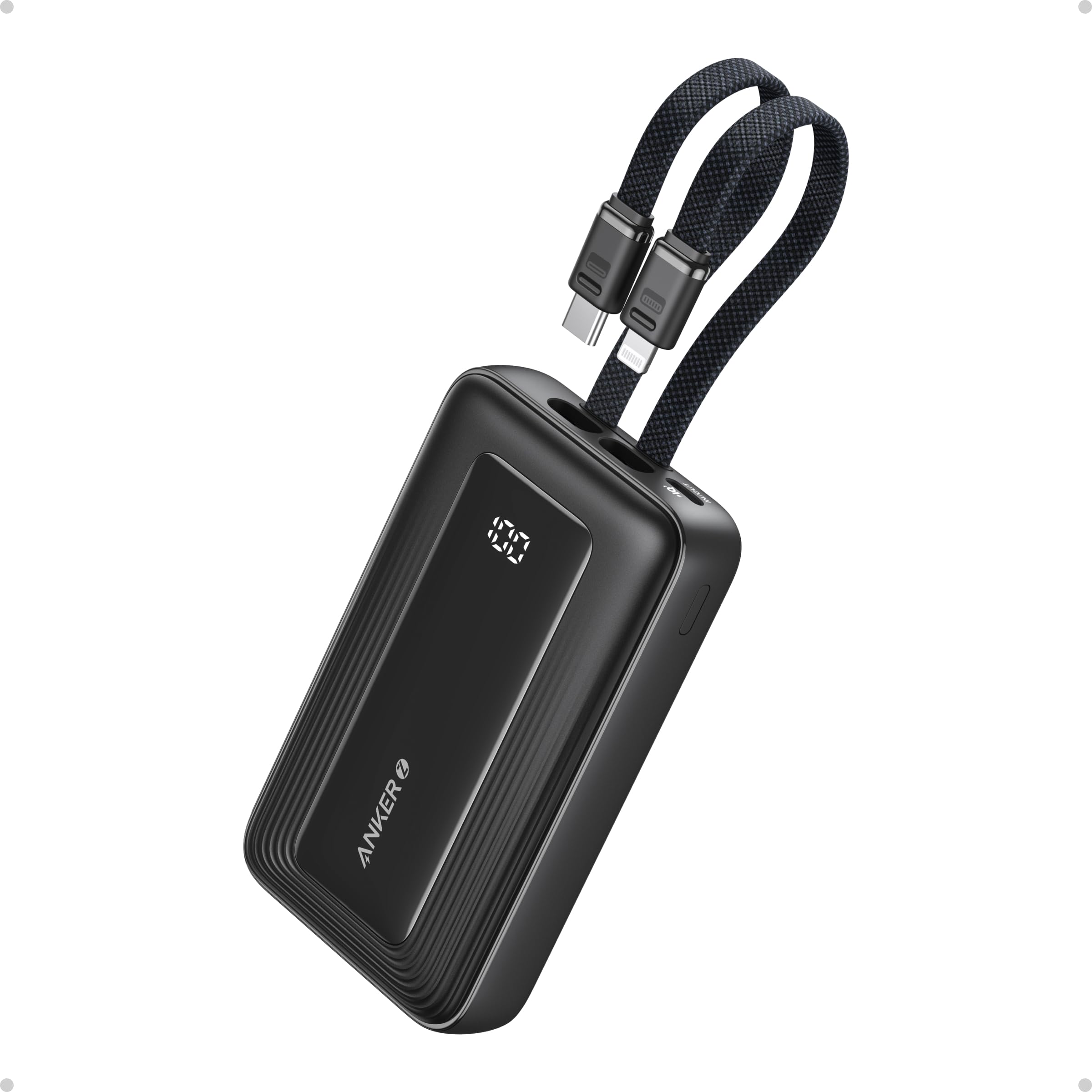 [special offer] Anker Zolo Power Bank 10K 30W Built-In USB-C and Lightning Cableb BlackMultiple Device Charging Digital Display Fast Charging