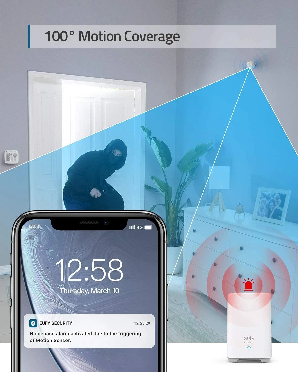 [Special Offer] EUFY SECURITY ALARM 5 PIECE KITS WHITE DIY-Home Security System, Keypad, Motion Sensor, 2 Entry Sensors, Home Alarm System, Control from The App, Links with eufyCam