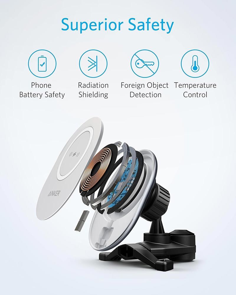 [Exclusive deal] Anker PowerWave Magnetic Car Charging Mount - MagSafe Compatible with iPhone 12+  Fast 7.5W Charging  Built-in USB-C Cable  Black & White