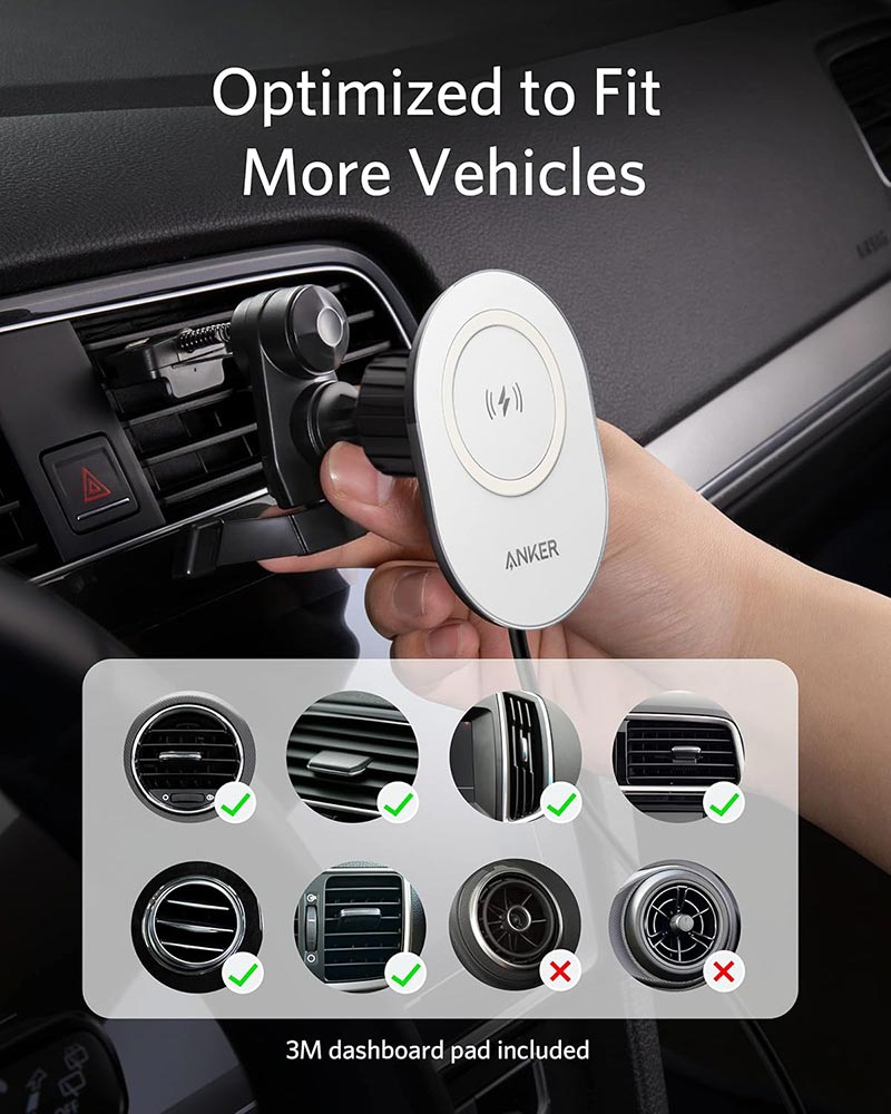 [Exclusive deal] Anker PowerWave Magnetic Car Charging Mount - MagSafe Compatible with iPhone 12+  Fast 7.5W Charging  Built-in USB-C Cable  Black & White
