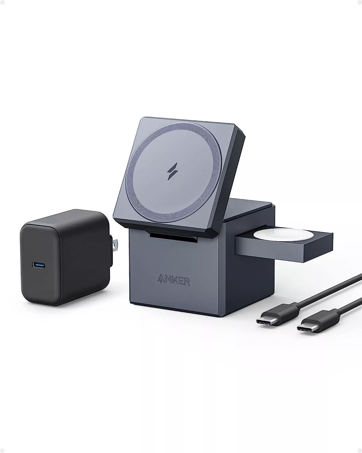 【Anker Official】 Anker 3-in-1 Cube with MagSafe -  Foldable Wireless Charger for iPhone, Apple Watch & AirPods (30W USB-C Included)
