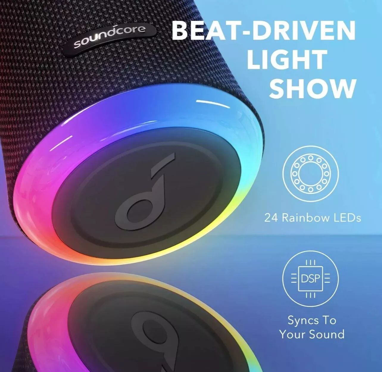 【Anker Official】Soundcore Flare 2 - Black | 360° Sound, BassUp, Waterproof IPX7, LED Light Show, Party Speaker