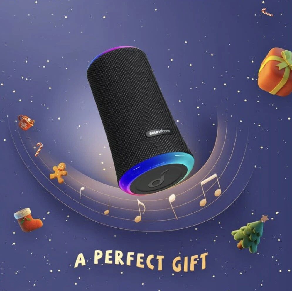 【Anker Official】Soundcore Flare 2 - Black | 360° Sound, BassUp, Waterproof IPX7, LED Light Show, Party Speaker