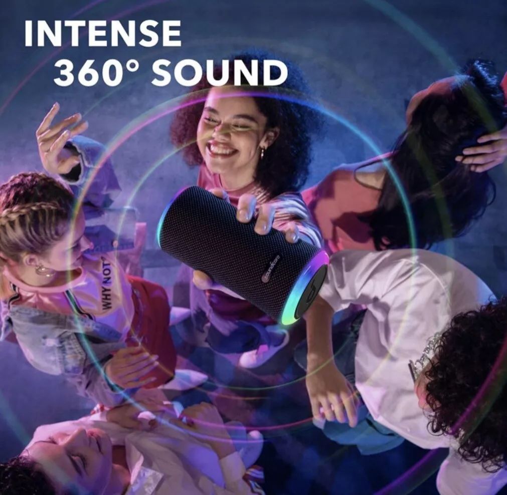 【Anker Official】Soundcore Flare 2 - Black | 360° Sound, BassUp, Waterproof IPX7, LED Light Show, Party Speaker