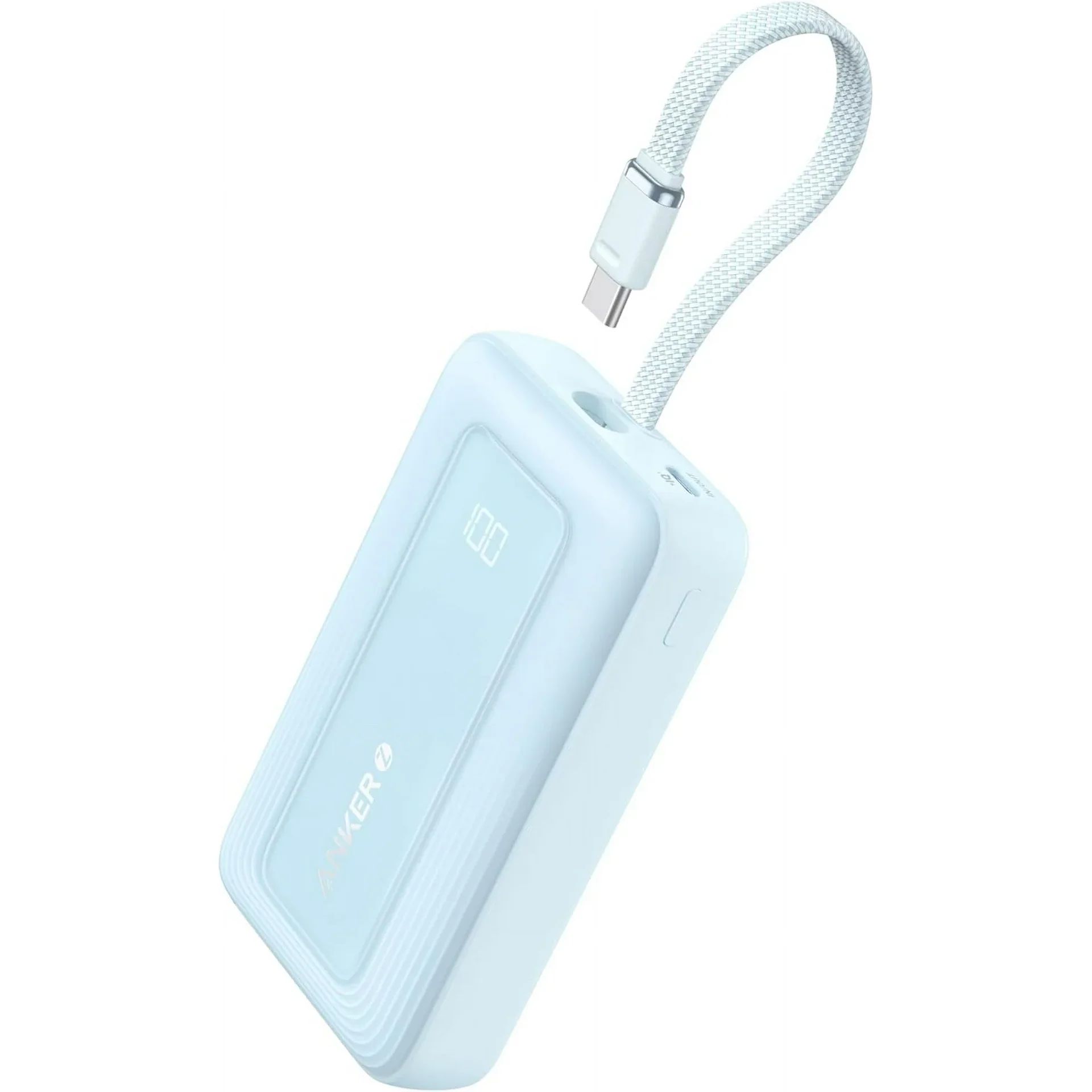 【Anker Official】Anker Zolo PowerBank (10K, 30W) with a 5.4-inch (13.7 cm) built-in USB-C Cable - Blue ~ Fast Charging Battery Pack Travel Essential Phone Power Bank for iPhone 16/15 iPad