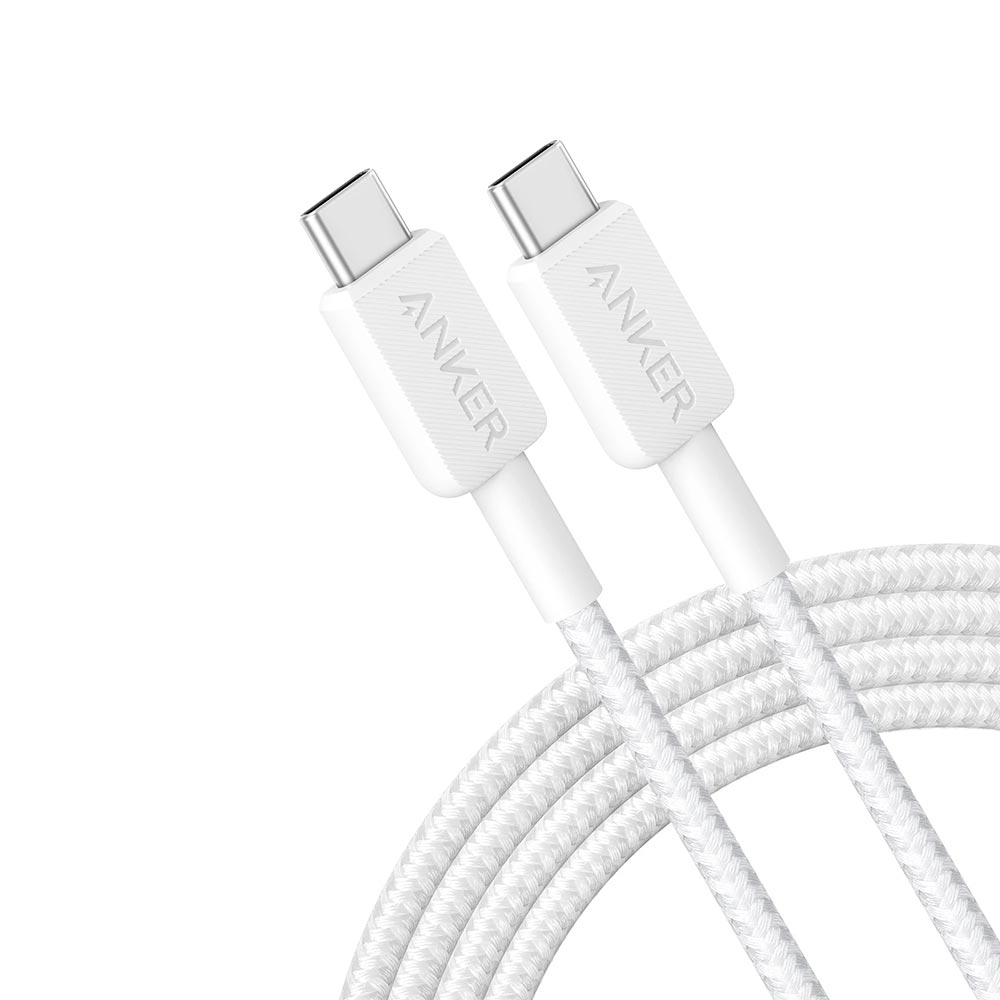 [Exclusive deal] Anker 322 USB-C to USB-C Cable (6ft Braided) - White ~ Durable Braided Design  High-Speed Data Transfer  Fast Charging