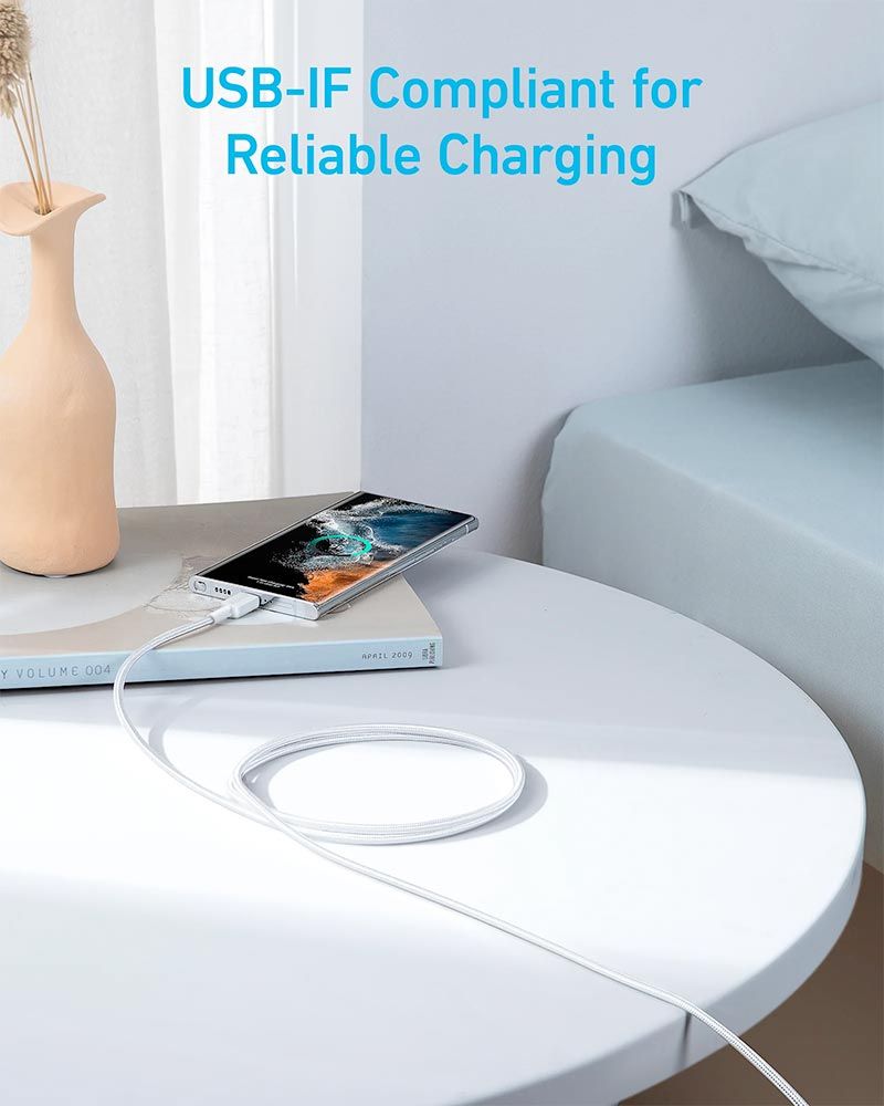 [Exclusive deal] Anker 322 USB-C to USB-C Cable (6ft Braided) - White ~ Durable Braided Design  High-Speed Data Transfer  Fast Charging