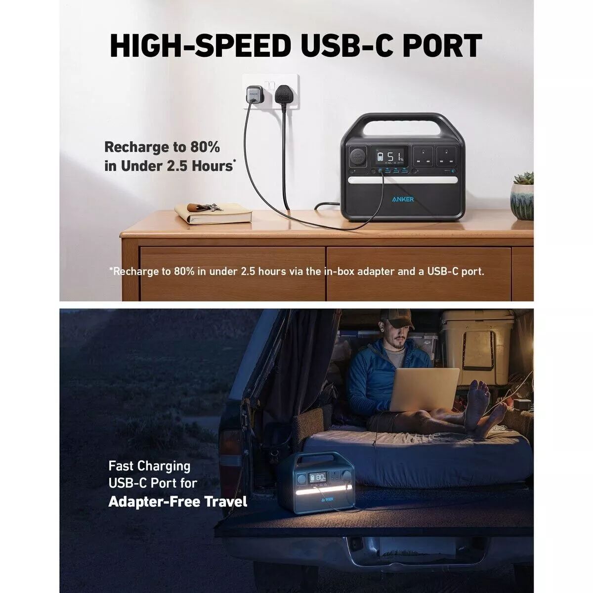 Anker PowerHouse 535  Portable Power Station High-Capacity Power Supply  512Wh  500W  A1751211   Output  Fast Recharging & Multidevice Support Multiple Output Ports AC outlets USB-C USB-A  and car