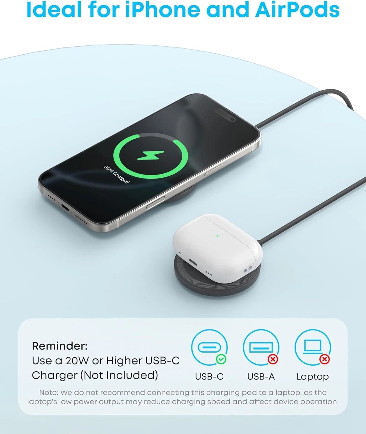 [Exclusive deal] Anker Zolo Magnetic Wireless Charger, 2-Pack Qi2 Wireless Charging Pad (Adapter Not Included)  - Qi2 Fast Charging Pads for iPhone with MagSafe Compatibility