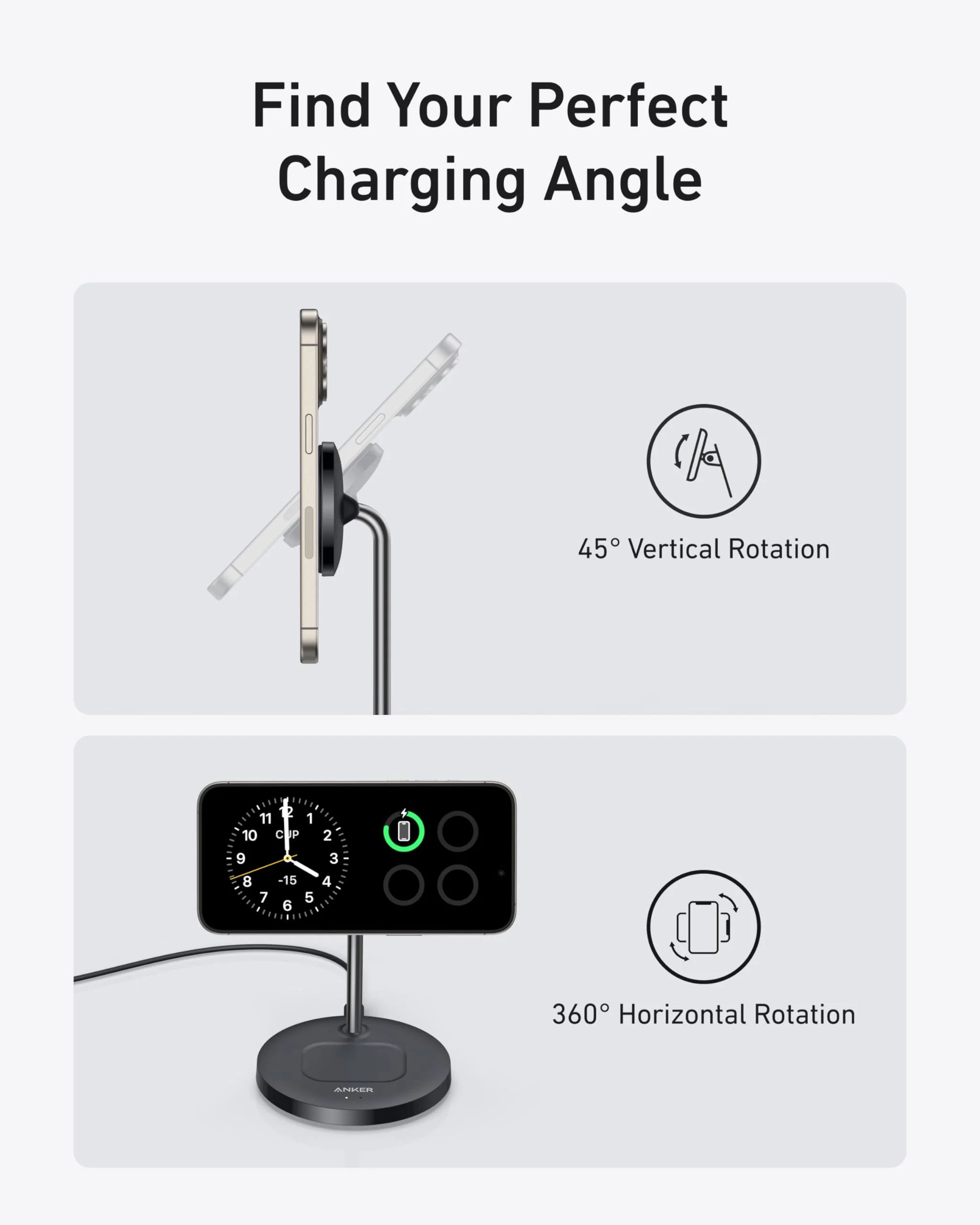 [Exclusive deal] Anker MagGo Wireless Charger (2-in-1, Stand) - MagSafe Charger for iPhone and AirPods with Fast USB-C Charging,Fast, Efficient 15W Charging, Charge 2 Devices at Once