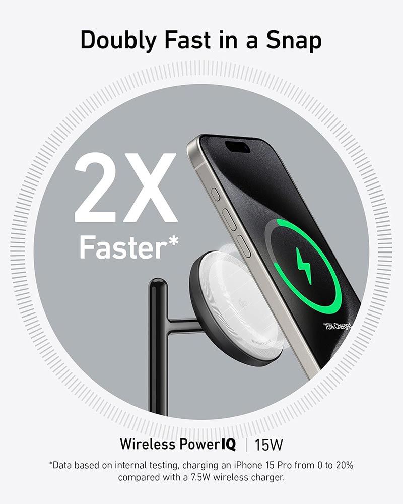 [Exclusive deal] Anker MagGo Wireless Charging Station (3-in-1 Stand) – MagSafe Fast Charger for iPhone, Apple Watch, AirPods,Ultra-Fast 15W Wireless Charging,Lightweight Design, Wireless Charging