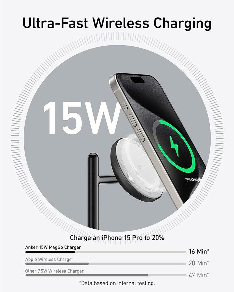 [Exclusive deal] Anker MagGo Wireless Charging Station (3-in-1 Stand) – MagSafe Fast Charger for iPhone, Apple Watch, AirPods,Ultra-Fast 15W Wireless Charging,Lightweight Design, Wireless Charging