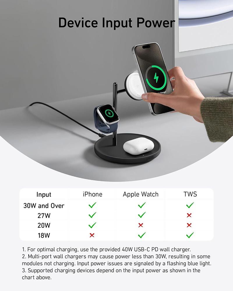 [Exclusive deal] Anker MagGo Wireless Charging Station (3-in-1 Stand) – MagSafe Fast Charger for iPhone, Apple Watch, AirPods,Ultra-Fast 15W Wireless Charging,Lightweight Design, Wireless Charging
