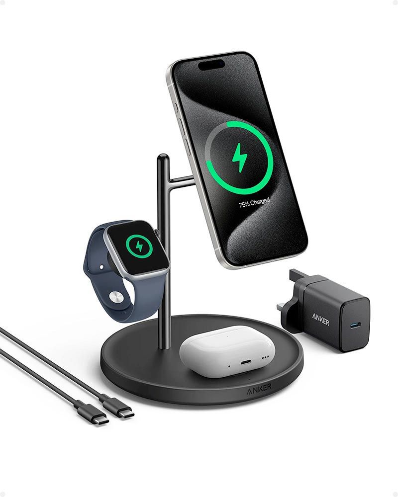 [Exclusive deal] Anker MagGo Wireless Charging Station (3-in-1 Stand) – MagSafe Fast Charger for iPhone, Apple Watch, AirPods,Ultra-Fast 15W Wireless Charging,Lightweight Design, Wireless Charging