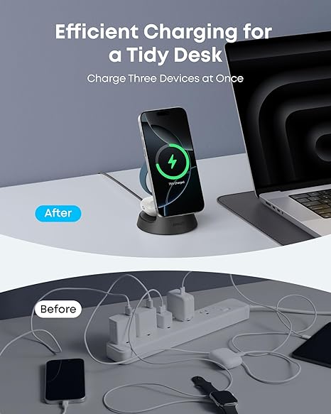 [Exclusive deal] Anker MagGo Wireless Charging Station (3-in-1, Dock Stand) - Dock Stand with 15W Fast Charge for iPhone, Watch, AirPods